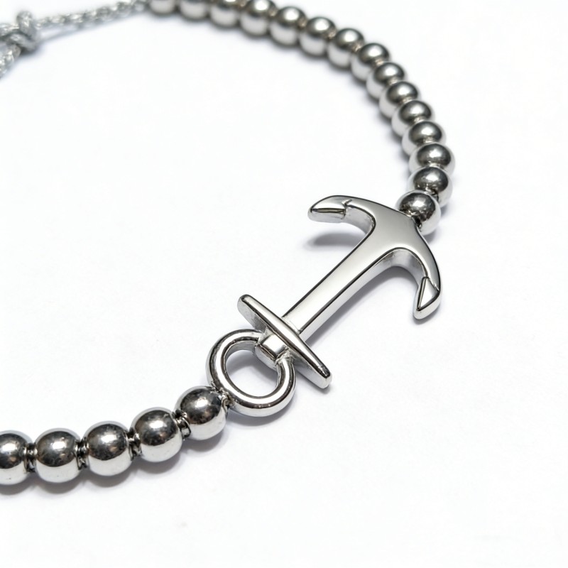 316L Stainless Steel Anchor Adjustable Bracelet - 26cm Slider Chain, 10.5g Jewelry