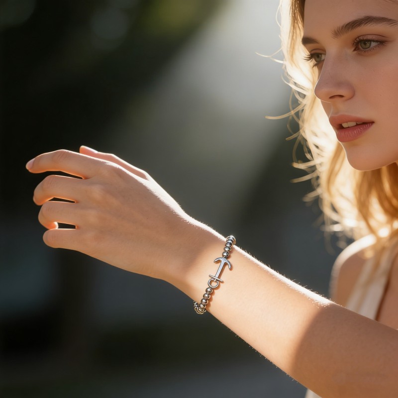 316L Stainless Steel Anchor Adjustable Bracelet - 26cm Slider Chain, 10.5g Jewelry