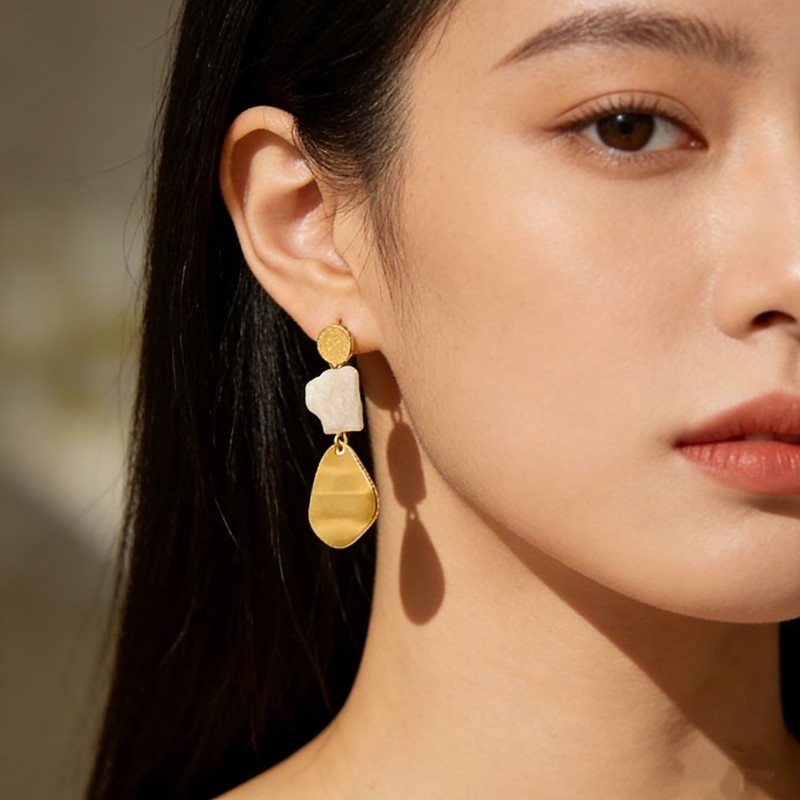 PVD 14K Gold & High Polish 316 Stainless Steel & Double-Drop Earrings with Zircon