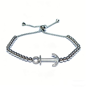 316L Stainless Steel Anchor Adjustable Bracelet - 26cm Slider Chain, 10.5g Jewelry