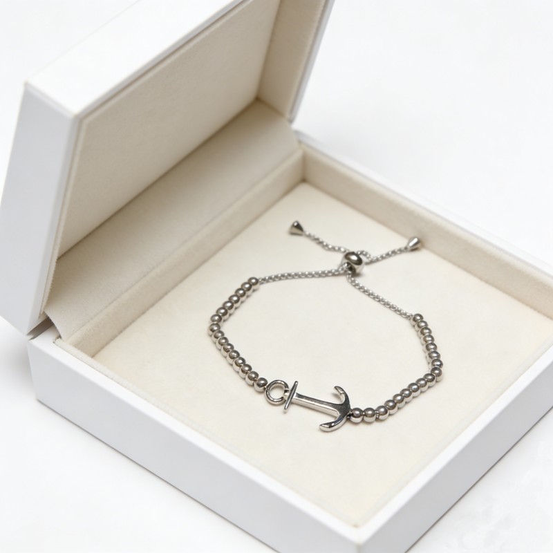 316L Stainless Steel Anchor Adjustable Bracelet - 26cm Slider Chain, 10.5g Jewelry