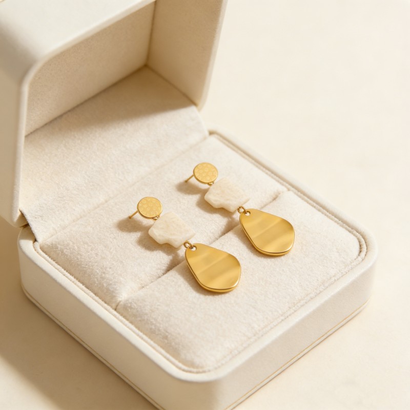 PVD 14K Gold & High Polish 316 Stainless Steel & Double-Drop Earrings with Zircon