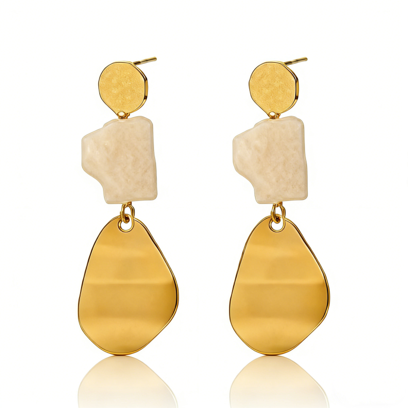 PVD 14K Gold & High Polish 316 Stainless Steel & Double-Drop Earrings with Zircon