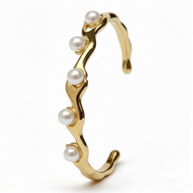 316L Stainless Steel Shell Pearl Bracelet – Adjustable, 9.9g