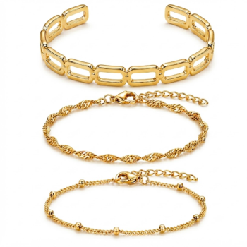LemonRose 14K Gold Plated Bracelets for Women Bangle Stack 3 Pcs Set | Stainless Steel Base, Waterproof 14K Gold Plated, Non-Tarnish Design, For Daily Wear Or Beach, Birthday Gifts For Women