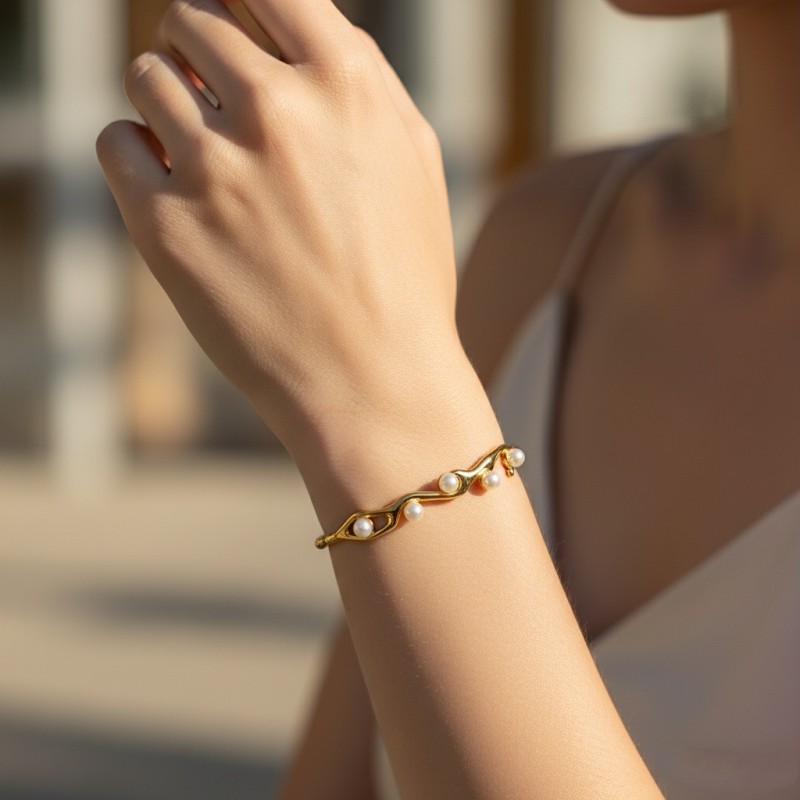 316L Stainless Steel Shell Pearl Bracelet – Adjustable, 9.9g