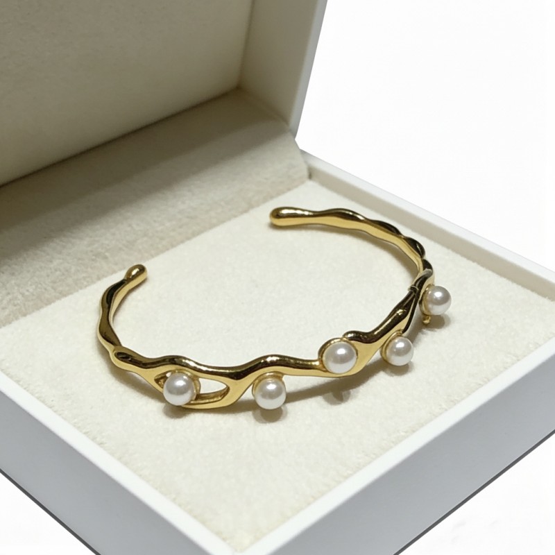 316L Stainless Steel Shell Pearl Bracelet – Adjustable, 9.9g