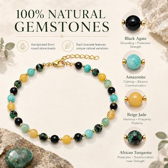 LemonRose Beaded Bracelets for Women 6mm Natural Stone 6.7 to 8.2 Inch | Natural Agate Turquoise, Adjustable Lobster Clasp, Durable Non-Elastic Chain, Birthday Graduation Gifts for Women, 6mm Bead