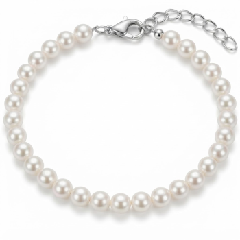 LemonRose 14K Gold Plated Pearl Bracelets for Women 4mm 6.5-8.07 Inch | Shell Pearl and Stainless Steel, Hypoallergenic, One Hand Easy Lobster Clasp, Summer Stacking or Bridesmaid Gift