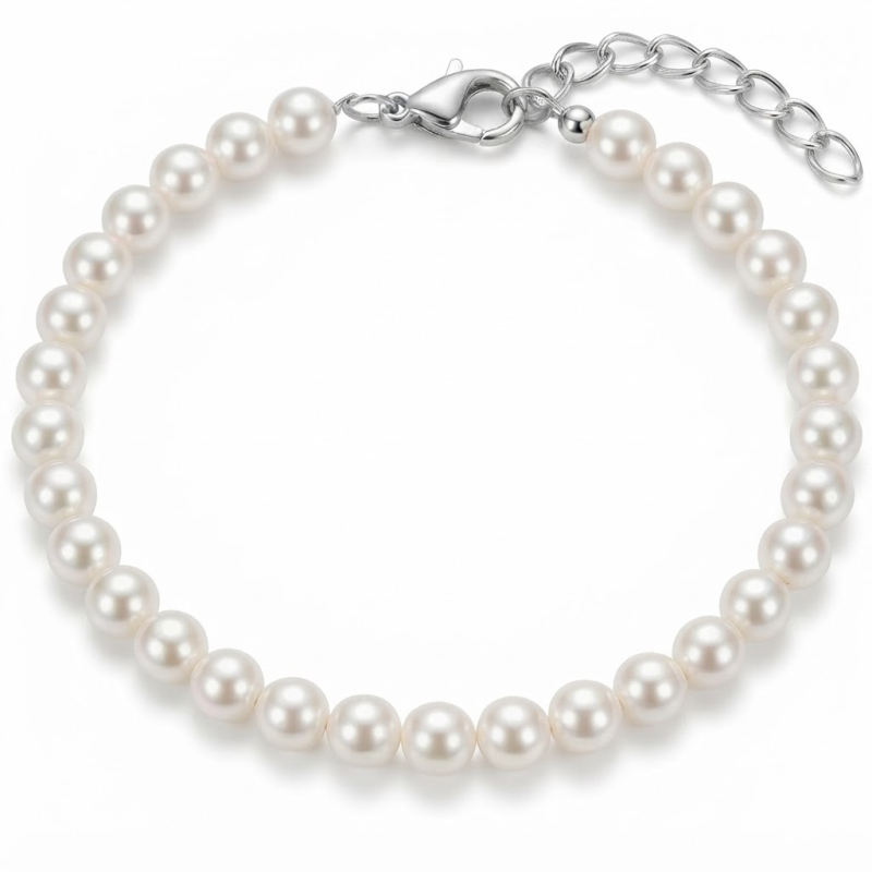 LemonRose 14K Gold Plated Pearl Bracelets for Women 4mm 6.5-8.07 Inch | Shell Pearl and Stainless Steel, Hypoallergenic, One Hand Easy Lobster Clasp, Summer Stacking or Bridesmaid Gift