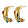 High Polish & PVD 14k Gold 316 Stainless Steel Crescent Earrings with Colorful Gemstones
