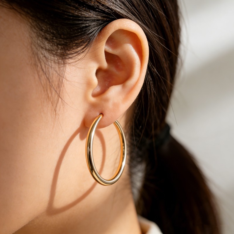 High Polish & PVD 14k Gold 316 Stainless Steel & Hoop Earrings