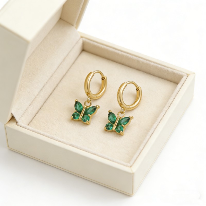 High Polish & PVD 14k Gold Adorable 316 Stainless Steel Butterfly Drop Hoop Earrings