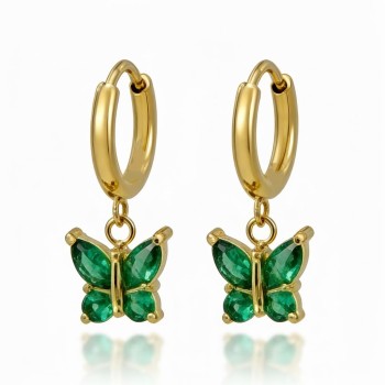 High Polish & PVD 14k Gold Adorable 316 Stainless Steel Butterfly Drop Hoop Earrings