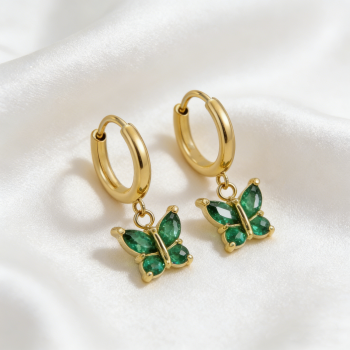 High Polish & PVD 14k Gold Adorable 316 Stainless Steel Butterfly Drop Hoop Earrings