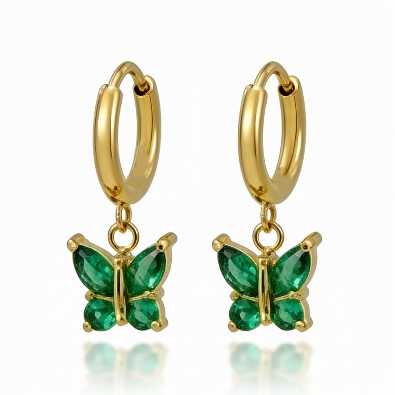 High Polish & PVD 14k Gold Adorable 316 Stainless Steel Butterfly Drop Hoop Earrings