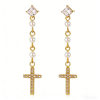 High Polish & PVD 14k Gold Elegant 316 Stainless Steel Cross Drop Earrings