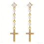 High Polish & PVD 14k Gold Elegant 316 Stainless Steel Cross Drop Earrings