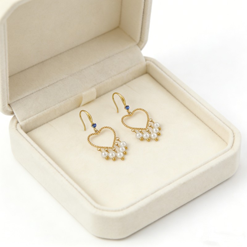 High Polish & PVD 14k Gold Elegant 316 Stainless Steel Heart Drop Earrings