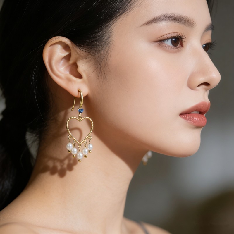 High Polish & PVD 14k Gold Elegant 316 Stainless Steel Heart Drop Earrings