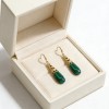 High Polish & PVD 14k Gold Luxurious 316 Stainless Steel Natural Malachite Drop Earrings