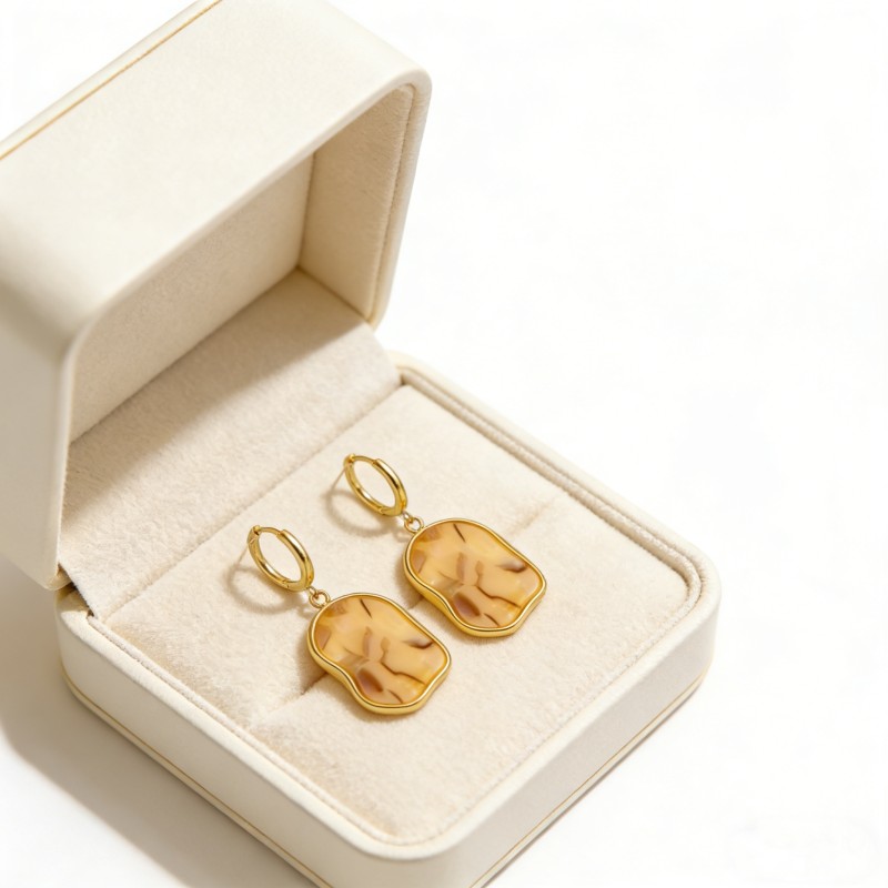 High Polish & PVD 18k Gold 316 Stainless Steel & Cellulose Acetate Drop Earrings