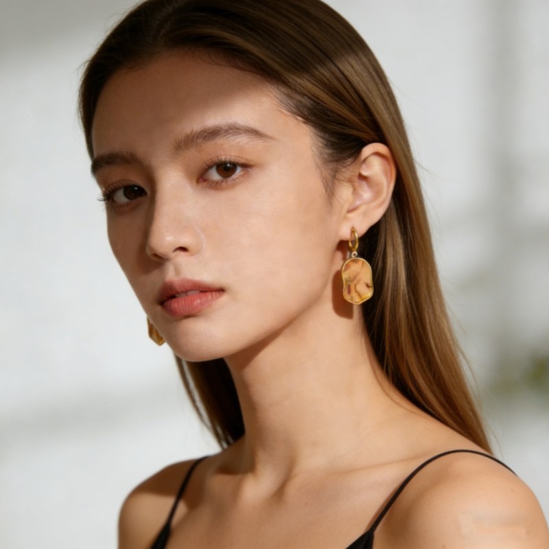 High Polish & PVD 18k Gold 316 Stainless Steel & Cellulose Acetate Drop Earrings