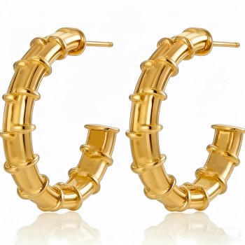High Polish & PVD 18k Gold 316 Stainless Steel & Textured Hoop Earrings