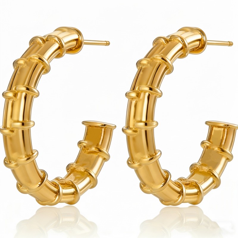 High Polish & PVD 18k Gold 316 Stainless Steel & Textured Hoop Earrings