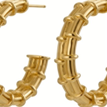 High Polish & PVD 18k Gold 316 Stainless Steel & Textured Hoop Earrings
