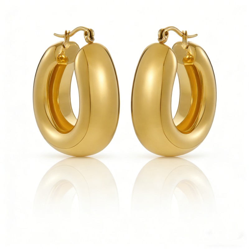 High Polish & PVD 18k Gold 316 Stainless Steel Chunky Hoop Earring