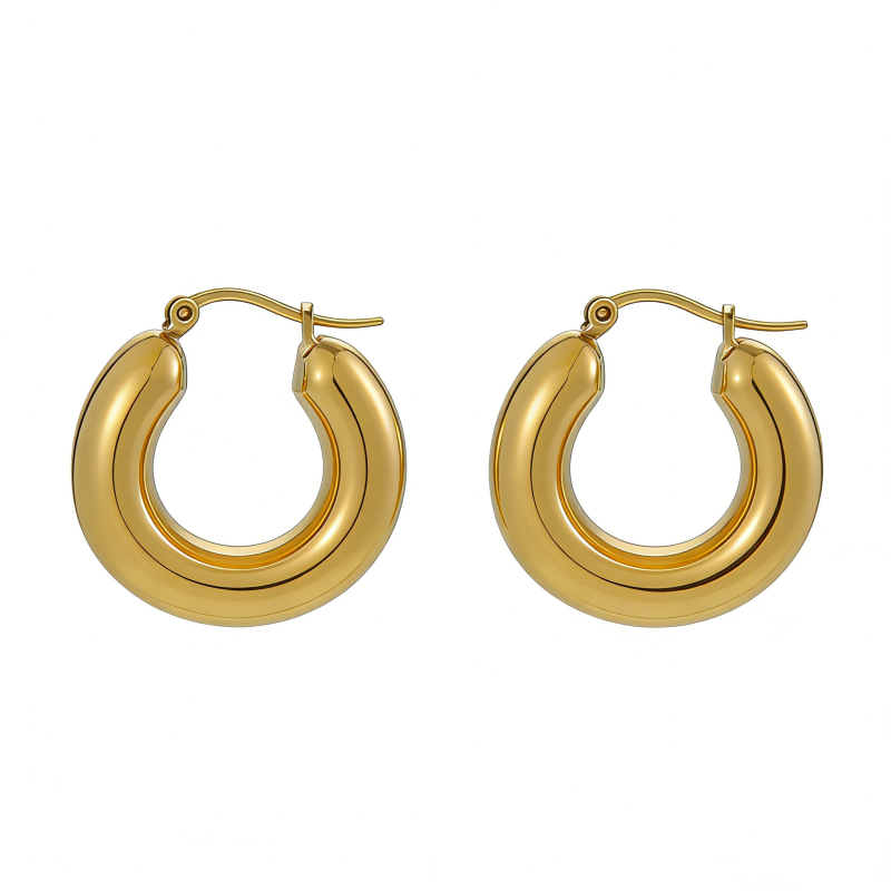 High Polish & PVD 18k Gold 316 Stainless Steel Chunky Hoop Earring