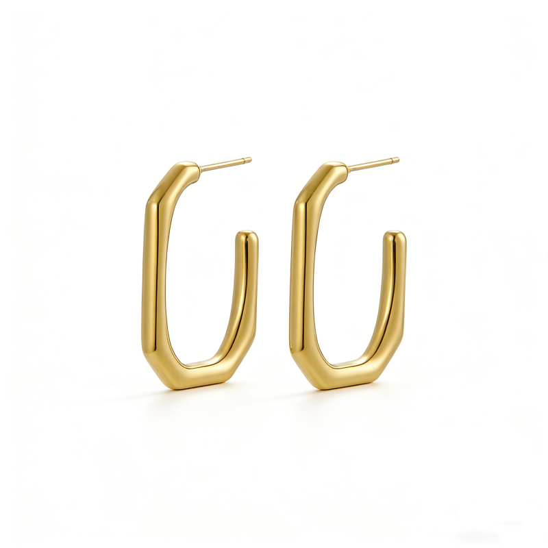 High Polish & PVD 18k Gold 316 Stainless Steel Geometric Hoop Earrings