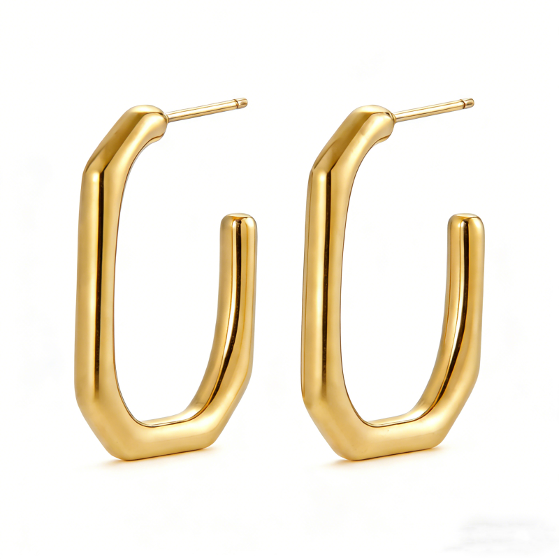 High Polish & PVD 18k Gold 316 Stainless Steel Geometric Hoop Earrings