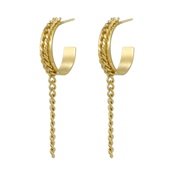 High Polish & PVD 18k Gold 316 Stainless Steel Hoop Earrings with Chain Tasse