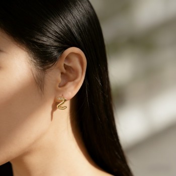 High Polish & PVD 18k Gold 316 Stainless Steel Snake Zircon Stud Earrings