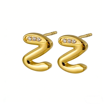 High Polish & PVD 18k Gold 316 Stainless Steel Snake Zircon Stud Earrings