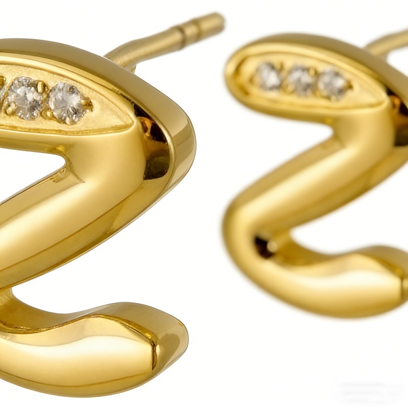High Polish & PVD 18k Gold 316 Stainless Steel Snake Zircon Stud Earrings
