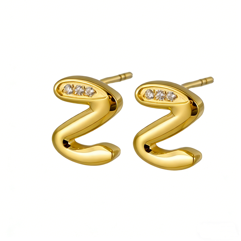 High Polish & PVD 18k Gold 316 Stainless Steel Snake Zircon Stud Earrings