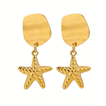 High Polish & PVD 18k Gold Luxurious 316 Stainless Steel Star Charm Dangle Earrings for Women Fashion