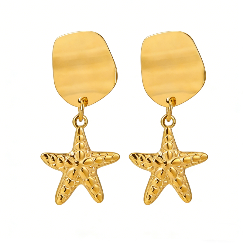 High Polish & PVD 18k Gold Luxurious 316 Stainless Steel Star Charm Dangle Earrings for Women Fashion