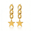 High Polish & PVD 18k Gold Trendy 316 Stainless Steel Chain Star Drop Earrings