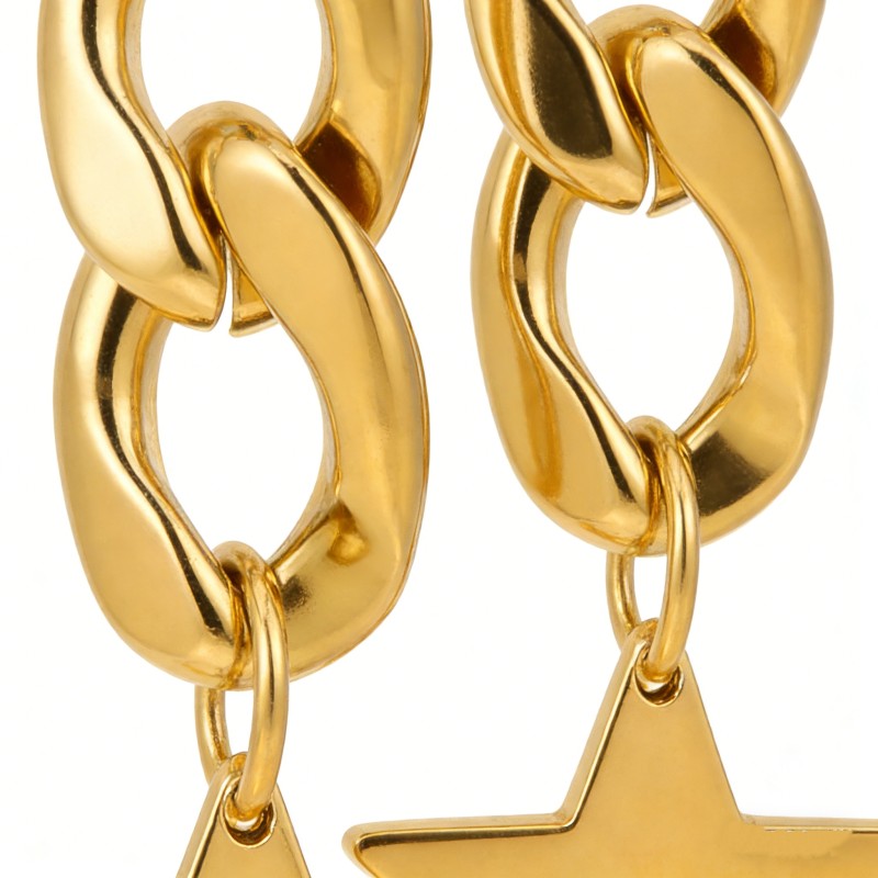 High Polish & PVD 18k Gold Trendy 316 Stainless Steel Chain Star Drop Earrings