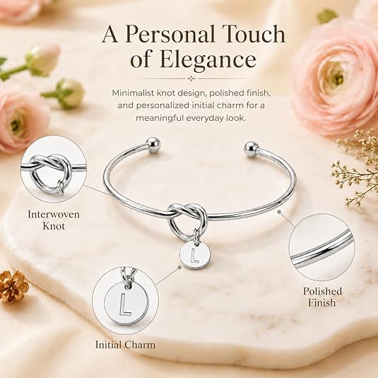 LemonRose Initial Bracelets for Women - Dainty Tie the Knot Letter A-Z 14K Gold Plated for Women Gold Cuff Bracelet for Womens Jewelry Personalized Bridesmaid Proposal Gifts
