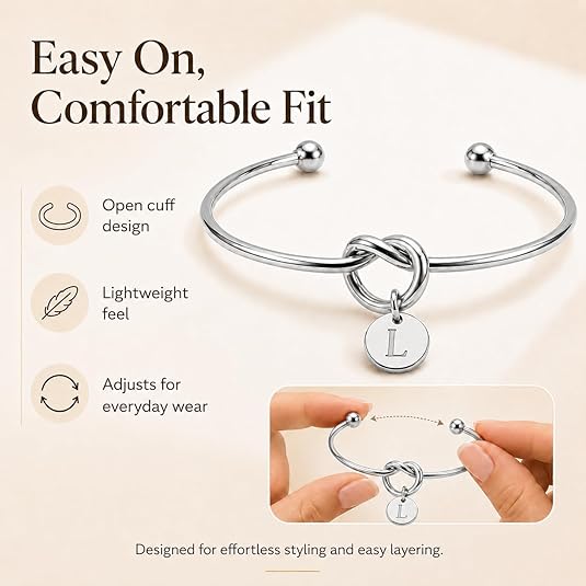 LemonRose Initial Bracelets for Women - Dainty Tie the Knot Letter A-Z 14K Gold Plated for Women Gold Cuff Bracelet for Womens Jewelry Personalized Bridesmaid Proposal Gifts