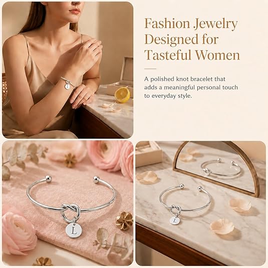 LemonRose Initial Bracelets for Women - Dainty Tie the Knot Letter A-Z 14K Gold Plated for Women Gold Cuff Bracelet for Womens Jewelry Personalized Bridesmaid Proposal Gifts