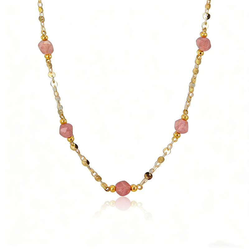 316L Stainless Steel Beaded Necklace – Natural Stone Accents, 40cm, 7.8g