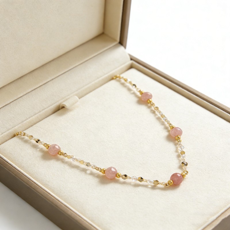 316L Stainless Steel Beaded Necklace – Natural Stone Accents, 40cm, 7.8g