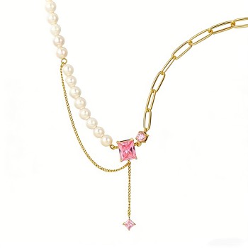 316L Stainless Steel Gold-Plated Layered Necklace – Shell Pearl & Zircon Accents, 40+5cm, 3.5mm, 13.12g