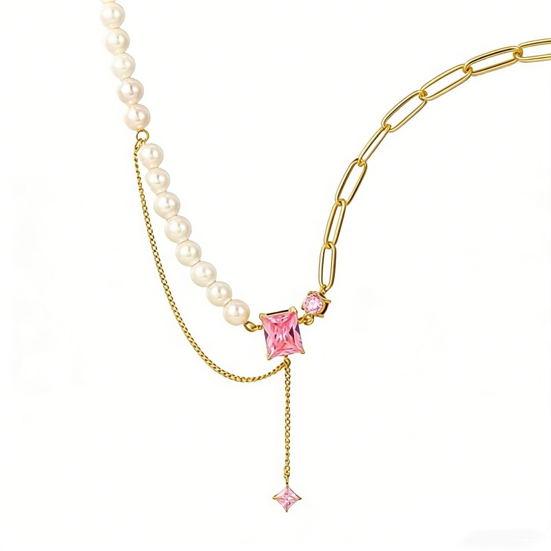 316L Stainless Steel Gold-Plated Layered Necklace – Shell Pearl & Zircon Accents, 40+5cm, 3.5mm, 13.12g